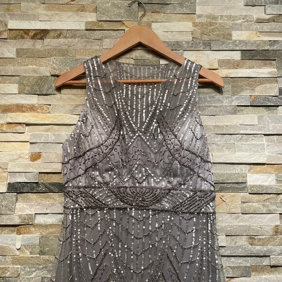 SUE WONG 12 Champagne Silver Beaded Sequin Bridal Formal Cocktail Evening Dress - Picture 7 of 16